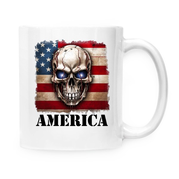 Hrnek malý bílý s potiskem Hrnek s potiskem lebky a nápisem America